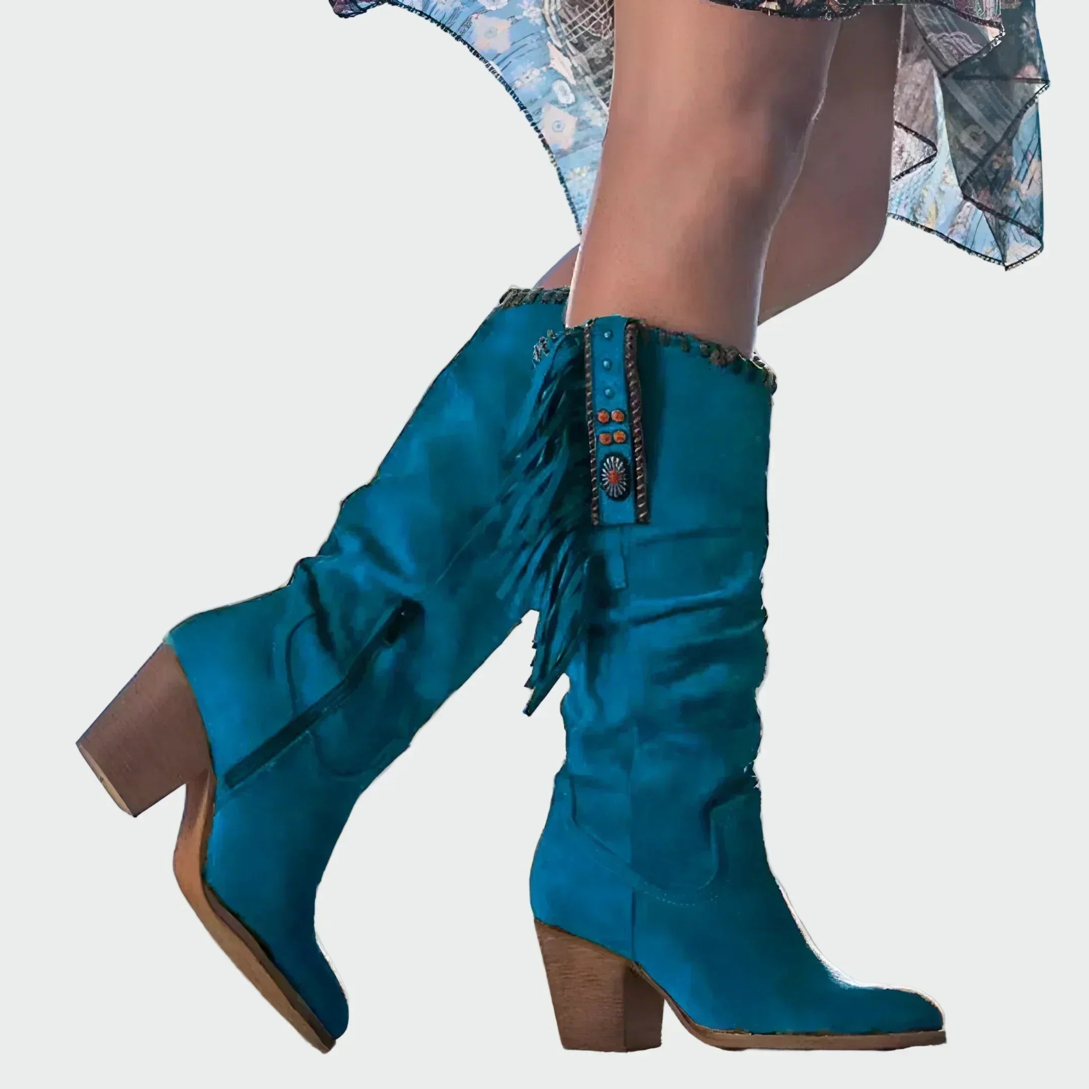 Cowboystiefel für Damen, Boho, mit Fransen und mittelhohem Absatz