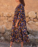 Vestido Con Cuello En V Estampado Retro Fluido