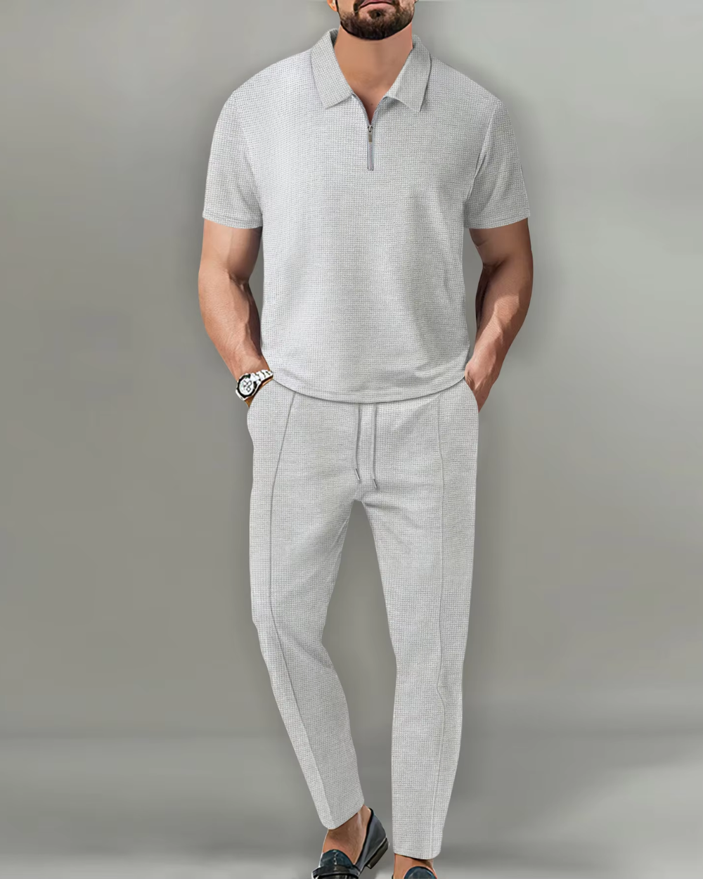 Conjunto Polo con Cremallera de 2 Piezas Elegante