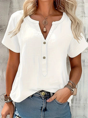 Elegante Bluse mit V-Ausschnitt und Holzknöpfen