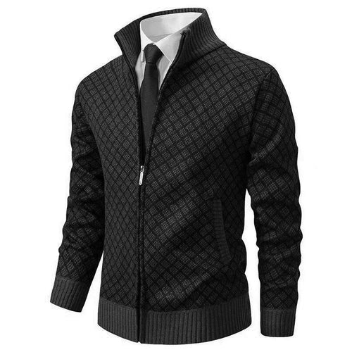 Cardigan décontracté zippé en maille gaufrée