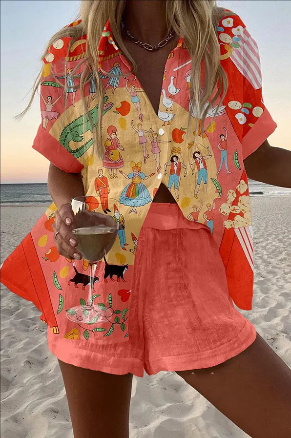 Conjunto Camiseta y Shorts Lino Algodón Mujer