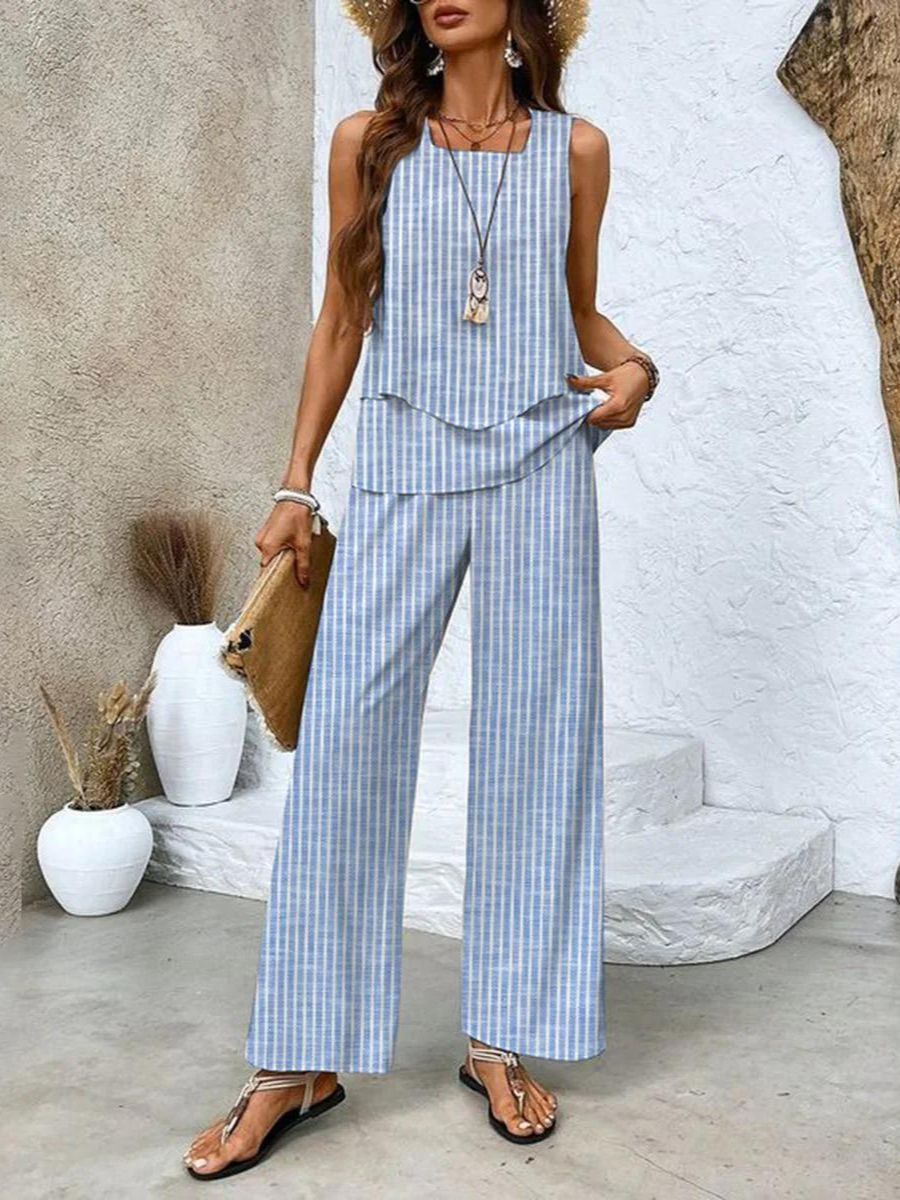 Conjunto Verano Elegante Mujer con Blusa y Pantalón