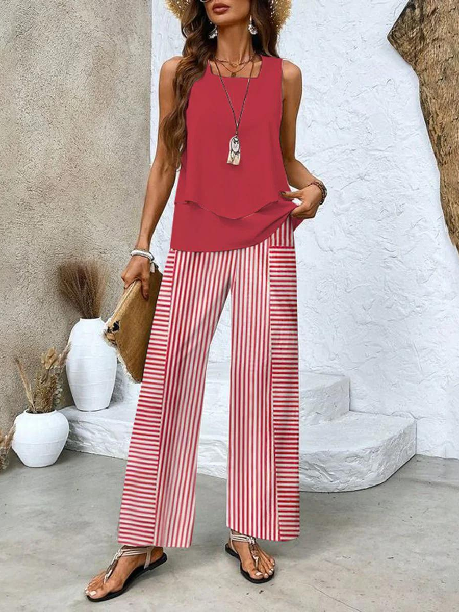 Conjunto Verano Elegante Mujer con Blusa y Pantalón