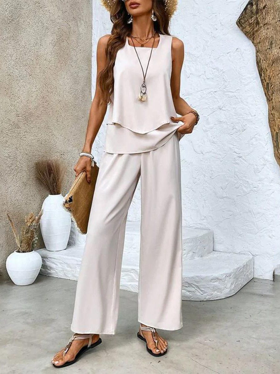 Conjunto Verano Elegante Mujer con Blusa y Pantalón