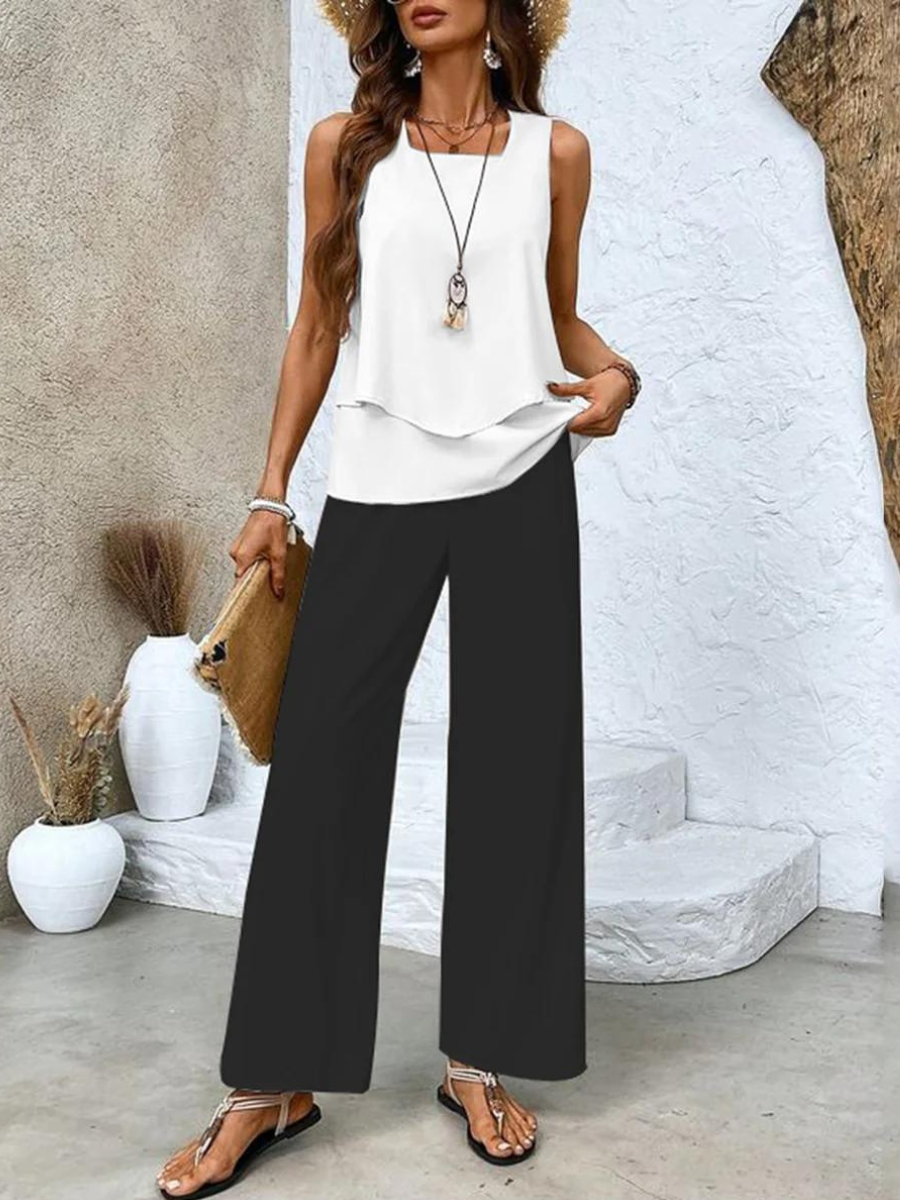 Conjunto Verano Elegante Mujer con Blusa y Pantalón