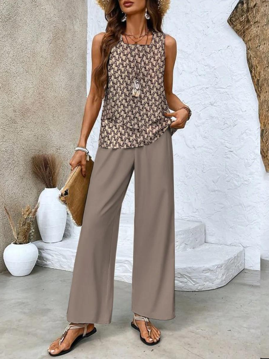 Conjunto Verano Elegante Mujer con Blusa y Pantalón