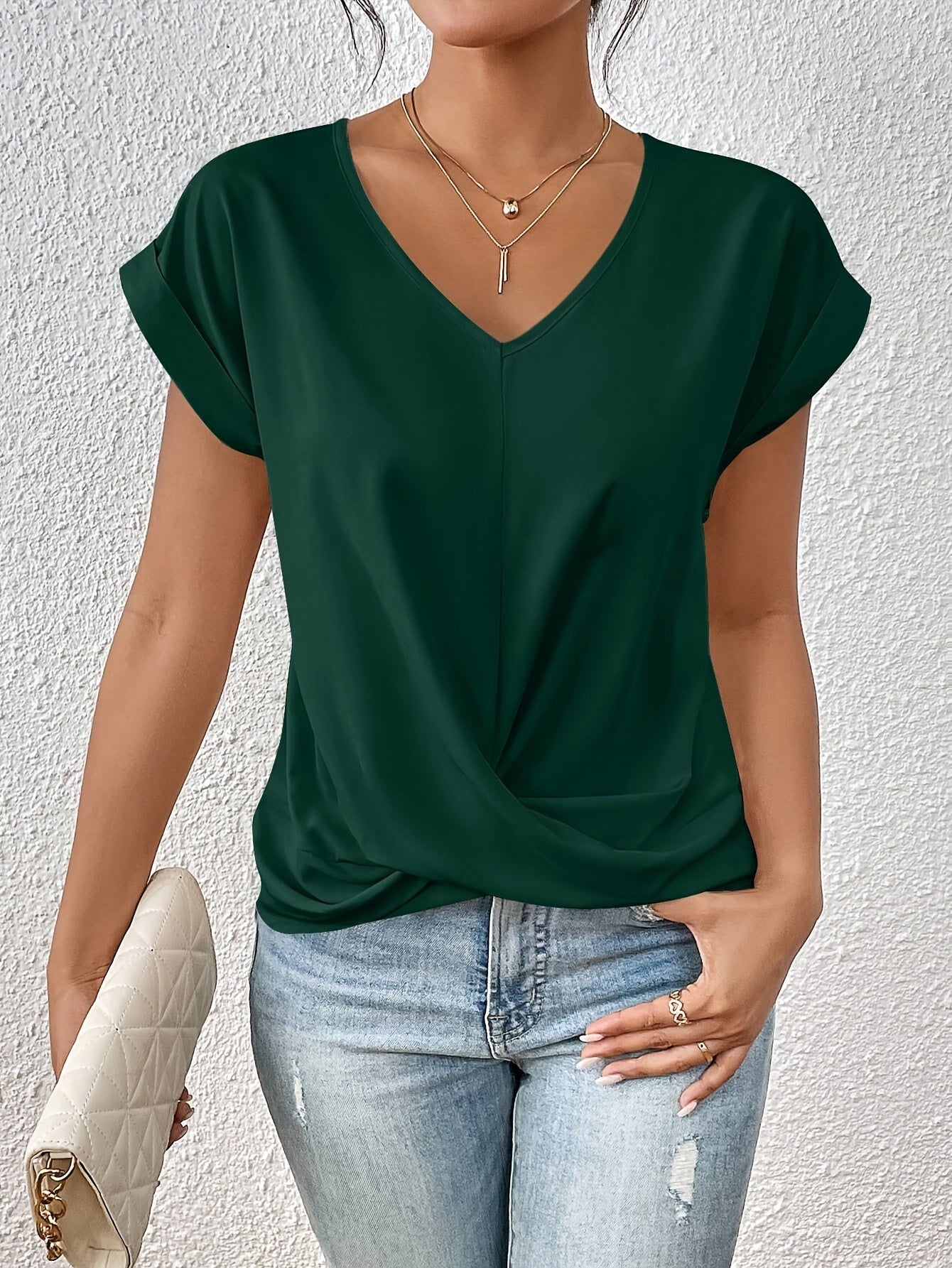 Camiseta Casual Mujer con Escote Corazón Ajustado