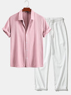 Conjunto Camisa Jacquard Geométrica y Pantalón Recto