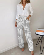 Conjunto Pantalón Elegante con Blusa y Cinturón