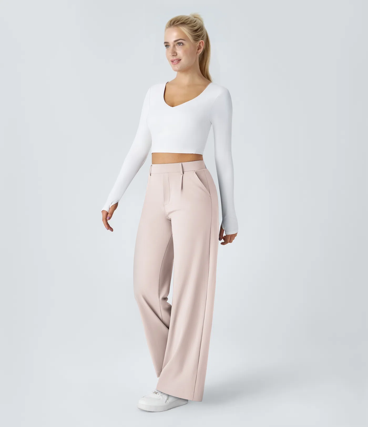 Pantalón Elegante Pierna Ancha De Tiro Alto Mujer