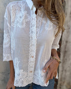 Blusa De Encaje Bordado Elegante Para Mujer