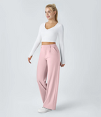 Pantalón Elegante Pierna Ancha De Tiro Alto Mujer