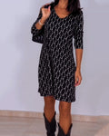 Check Dress with V-Neck and Long Sleeves