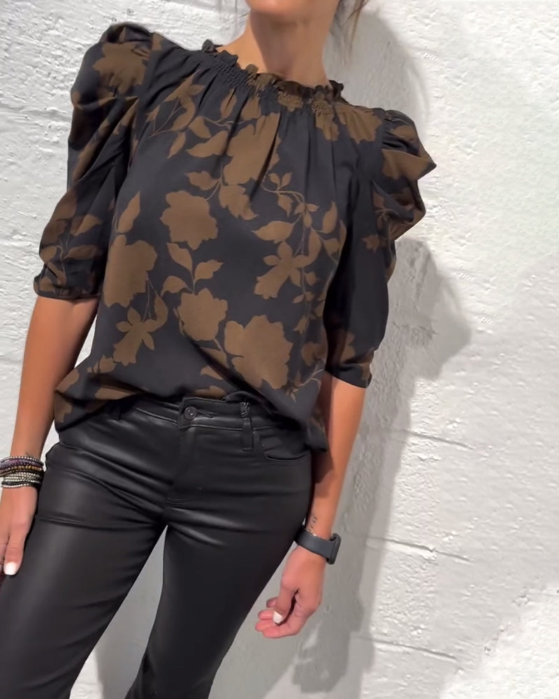 Blusa De Mujer Con Manga Abullonada Y Volantes
