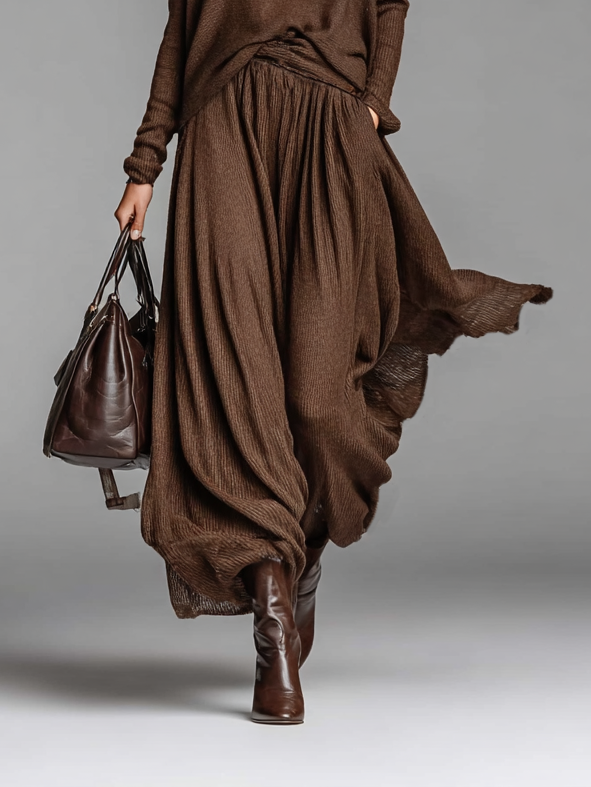 Conjunto De Falda Y Suéter De Punto Con Cuello Redondo