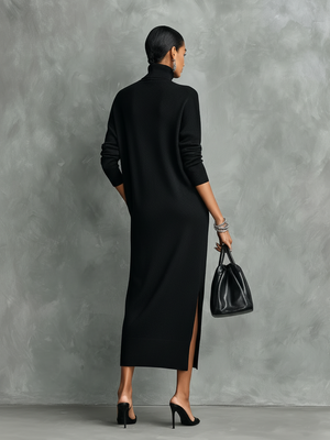 Midikleid aus Strick mit Rollkragen und langen Ärmeln