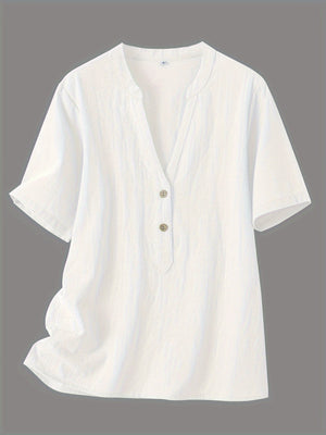 Elegante Bluse mit V-Ausschnitt und Holzknöpfen