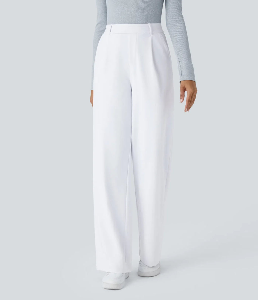 Pantalón Elegante Pierna Ancha De Tiro Alto Mujer