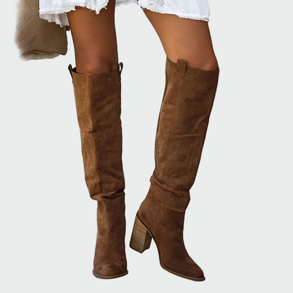 Botas Altas Mujer Estilo Western en Ante Marrón