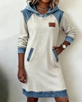 Hooded Sweatshirt Dress with Contrast Panels