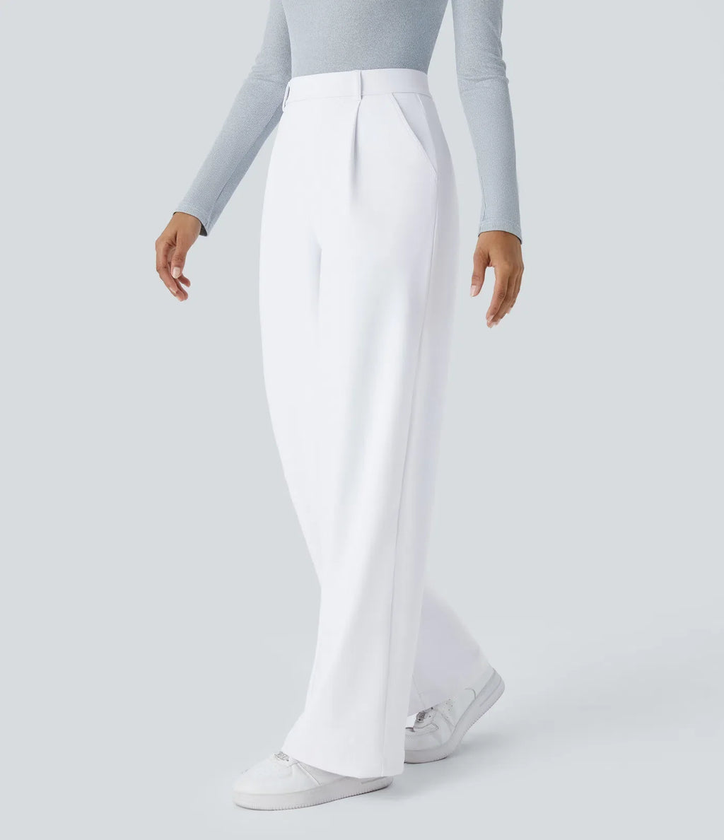 Pantalón Elegante Pierna Ancha De Tiro Alto Mujer