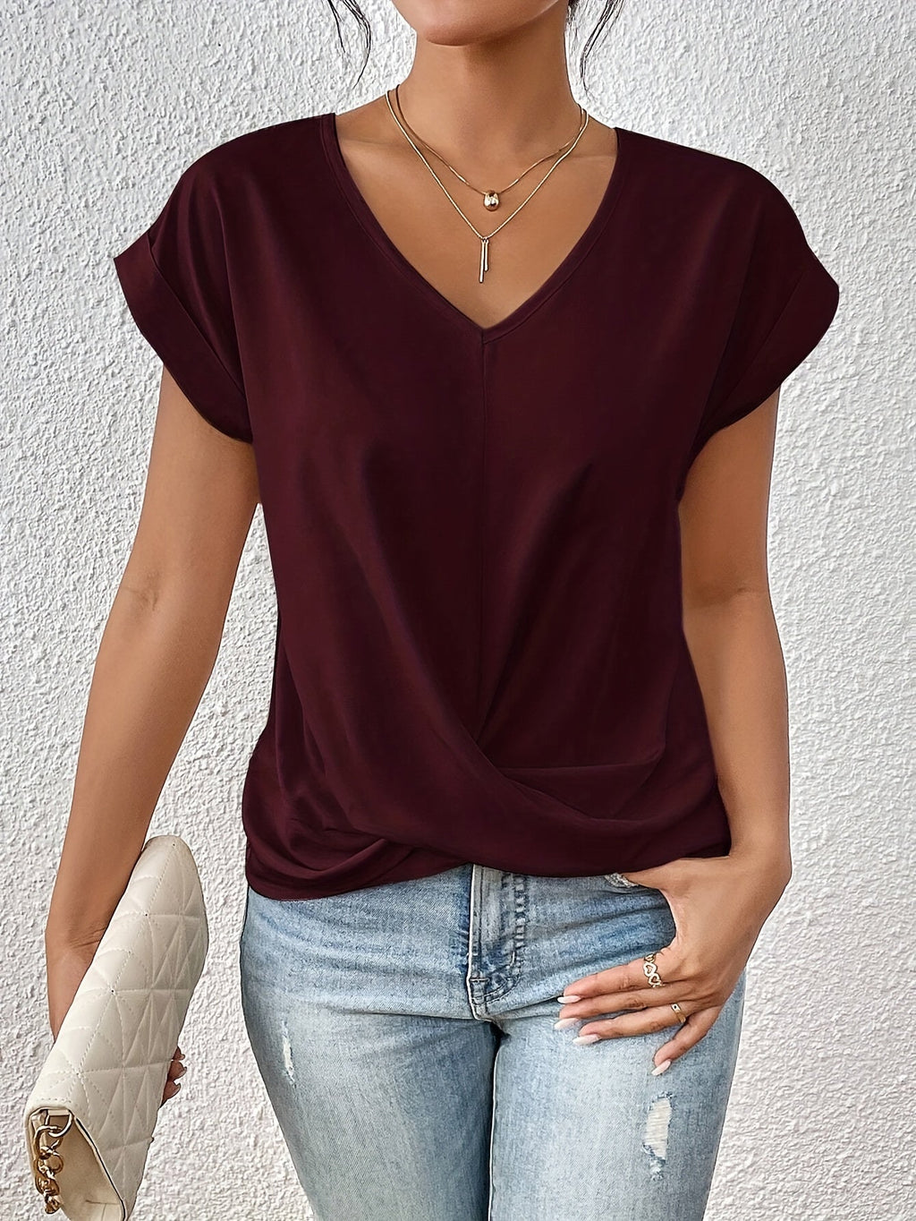 Camiseta Casual Mujer con Escote Corazón Ajustado