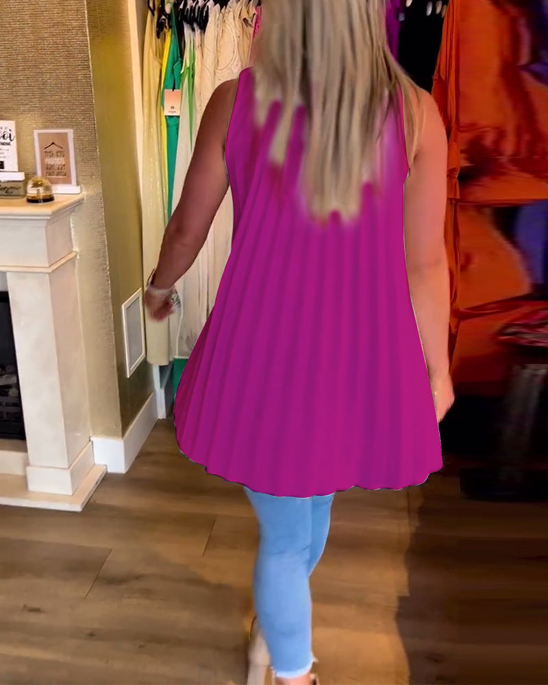 Blusa Sin Mangas Con Volantes y Cuello Solapa