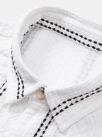 Conjunto Camisa Jacquard a Rayas y Pantalón Recto