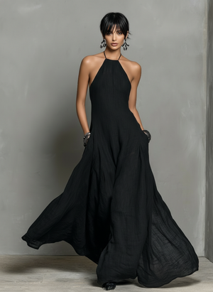 Ärmelloses Maxi-Leinenkleid im minimalistischen Stil