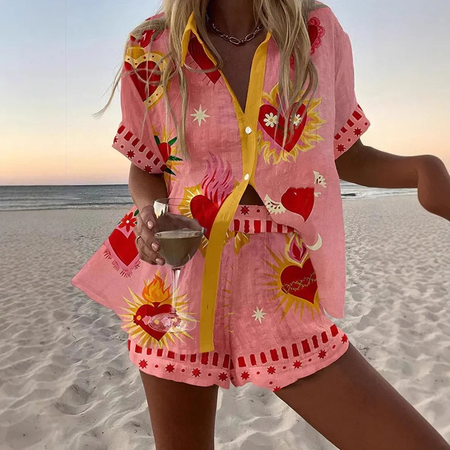 Set Camiseta y Shorts Lino Algodón Mujer Casual