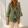 Elegant Linen and Cotton Blouse with Ruffles
