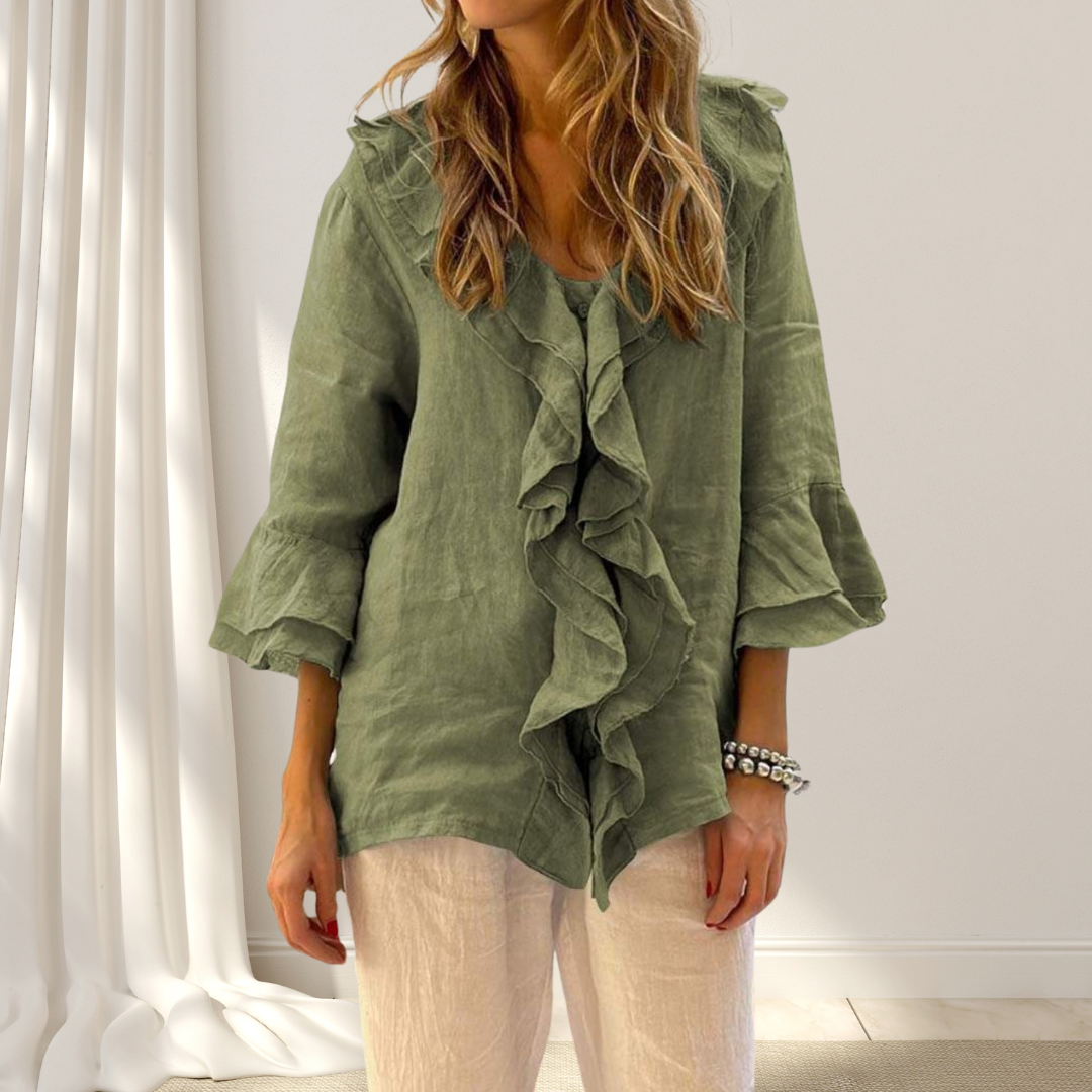 Elegante Bluse aus Leinen-Baumwoll-Gemisch mit Rüschen