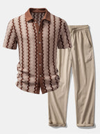 Conjunto Camisa Cuadros Jacquard Y Pantalón Recto Arrugado