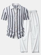 Conjunto Camisa Cuadros Jacquard Y Pantalón Recto Arrugado