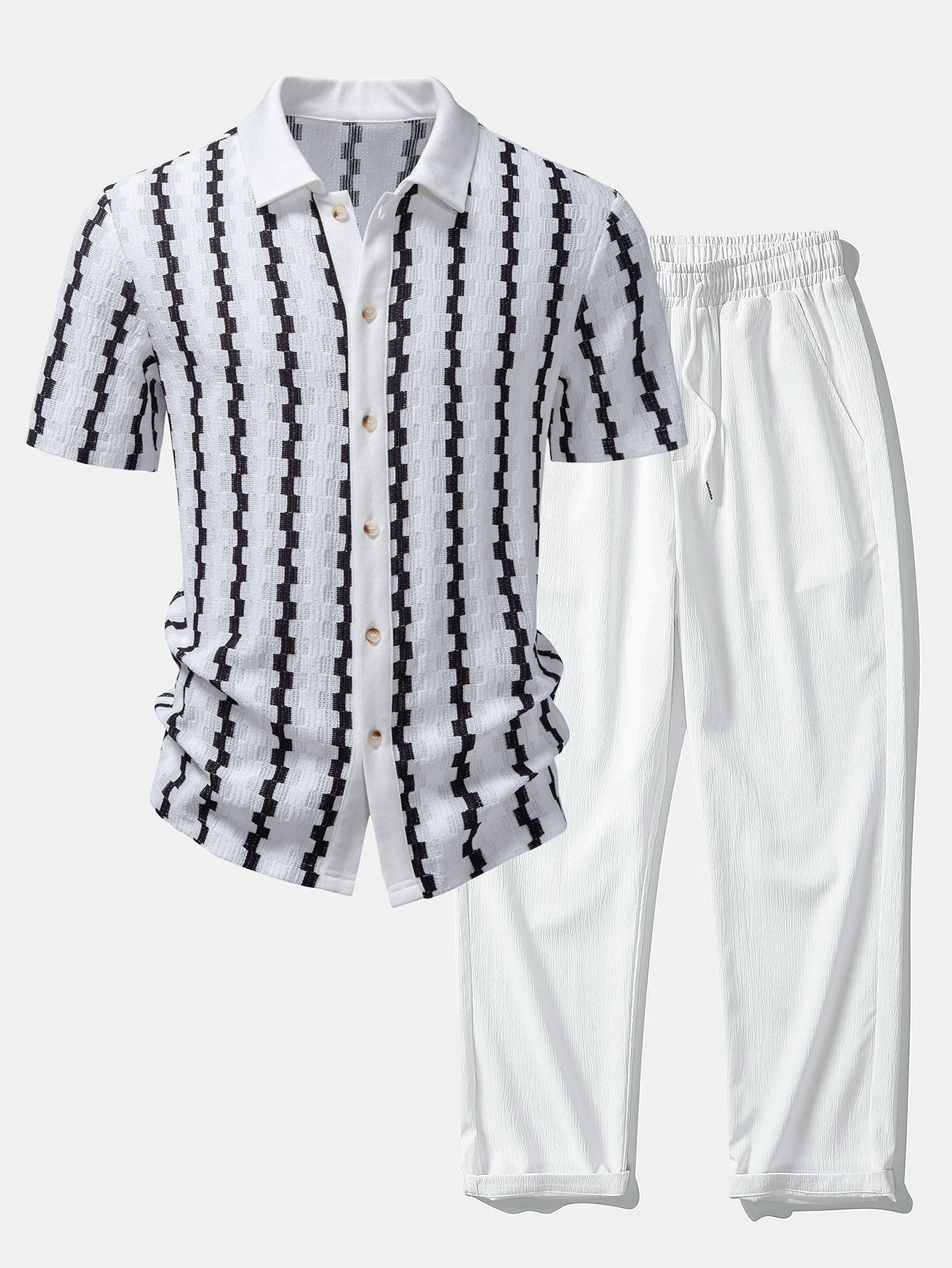 Conjunto Camisa Cuadros Jacquard Y Pantalón Recto Arrugado