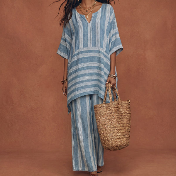 Boho-Leinen-Set für Damen, gestreift, Oversize-Schnitt