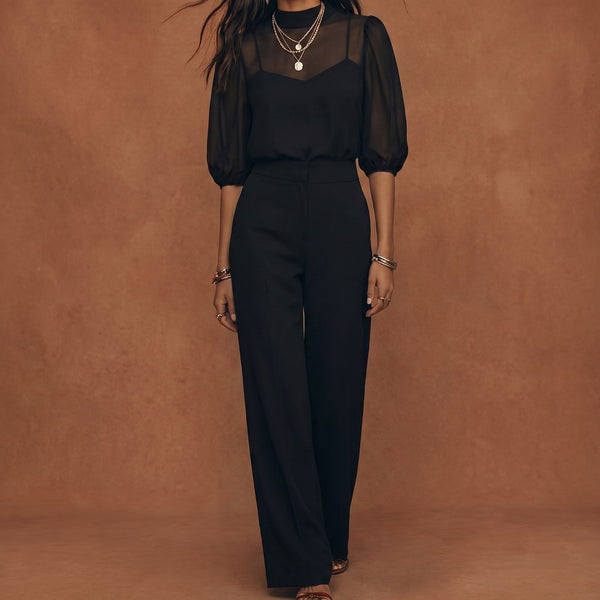 Conjunto Elegante 3 Piezas Mujer con Pantalón Amplio