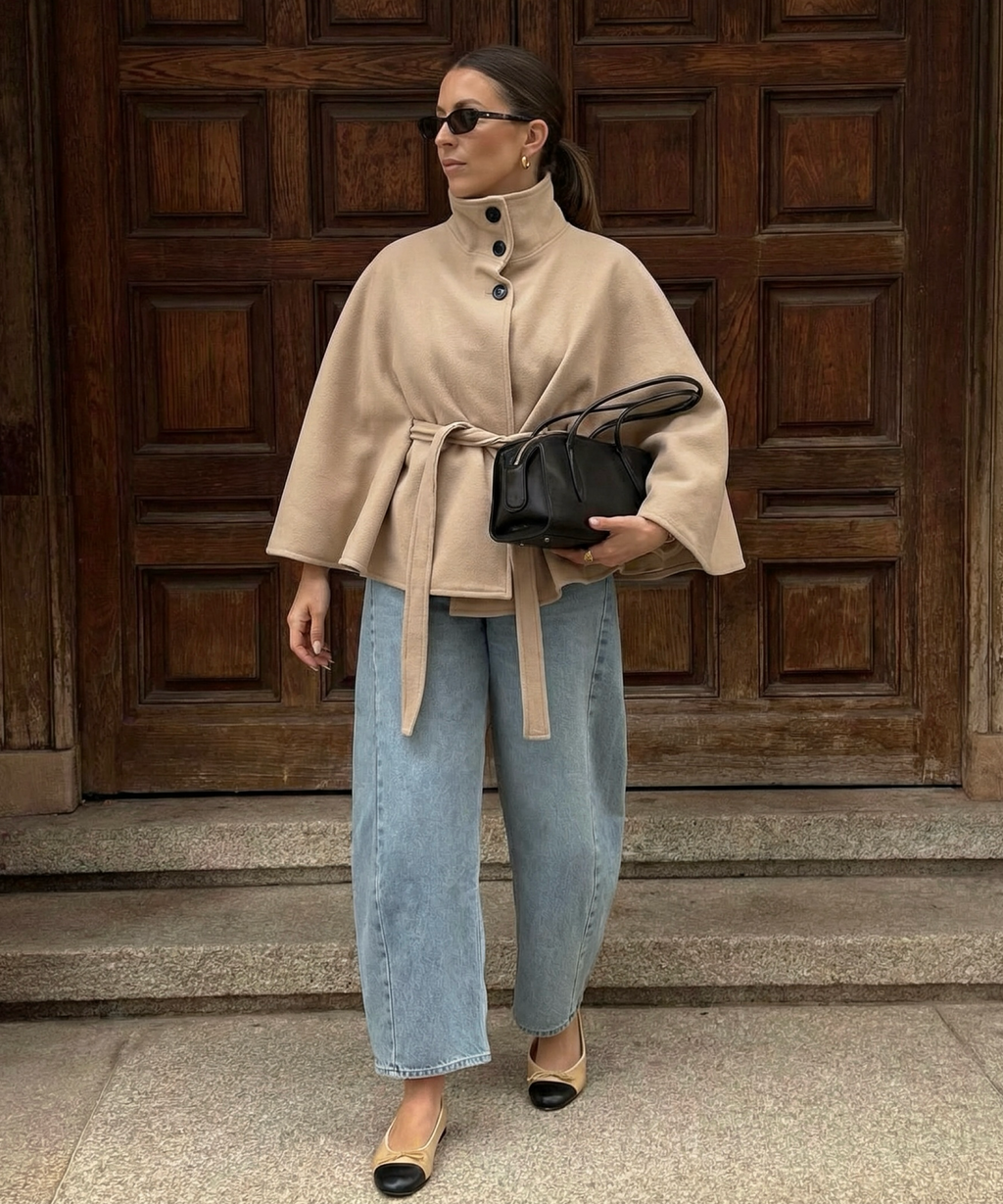 Poncho ligero tipo capa beige para primavera
