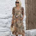 Animal Print Midi Dress with Pockets and Short Sleeves