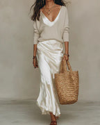 Conjunto Midi Satén con Jersey de Punto Elegante