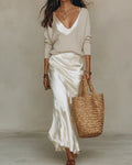 Midi Satin Set with Elegant Knit Sweater
