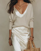 Conjunto Midi Satén con Jersey de Punto Elegante