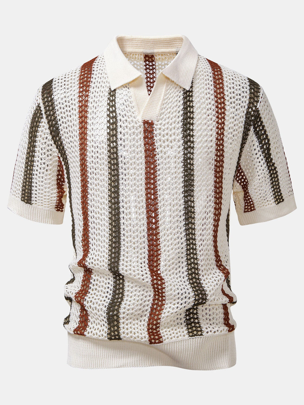 Conjunto Polo Crochet Rayas y Pantalón Recto de Lino