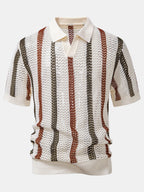 Conjunto Polo Crochet Rayas y Pantalón Recto de Lino