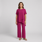 Conjunto Dama Asimétrico con Blusa Larga y Pantalón Amplio