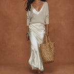 Conjunto Midi Satén con Jersey de Punto Elegante