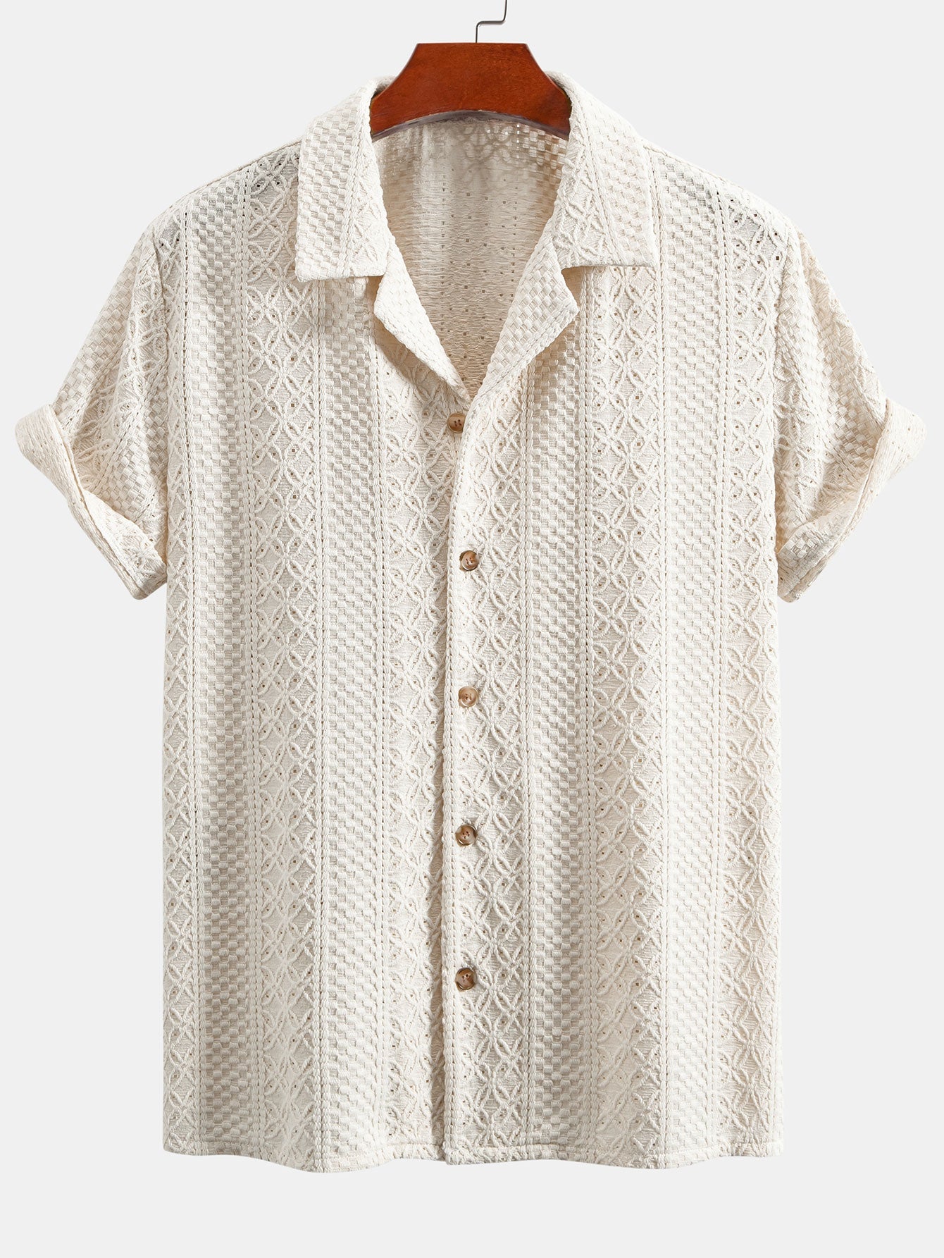 Conjunto Camisa Cubana Jacquard Floral y Pantalón Recto