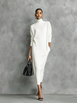 Midikleid aus Strick mit Rollkragen und langen Ärmeln