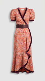 Vestido Maxi Rosa Elegante de Manga Corta